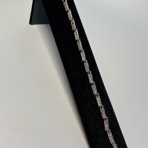 Silver Tone Rhinestone Link Bracelet Hook Clasp 7.5” Vintage